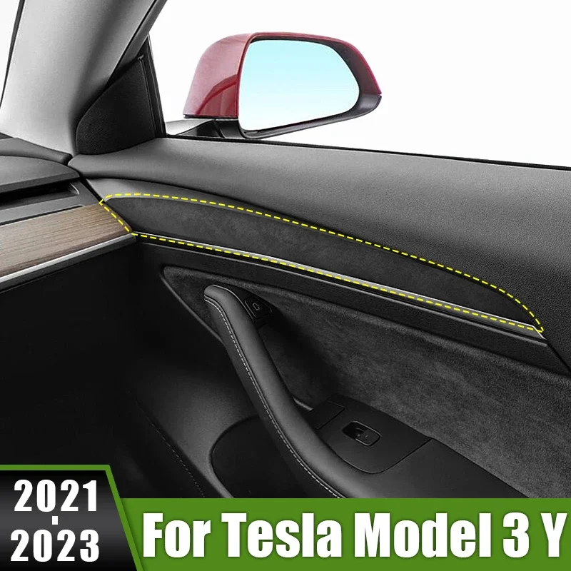 For Tesla Model 3 Y 2021 2022 2023 Car Door Armrest Handles Trim Strip Decoration Cover Doorknob Frame Sticker Interior Trims