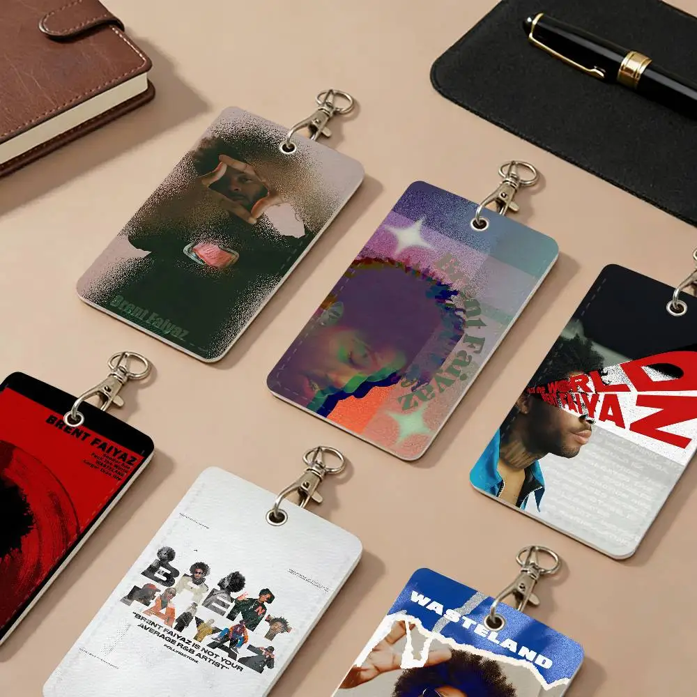 Brent Faiyaz Music PU Leather Card Holders Anti-lost Student ID Protective Cover Cases Campus Access Cards Key Chain