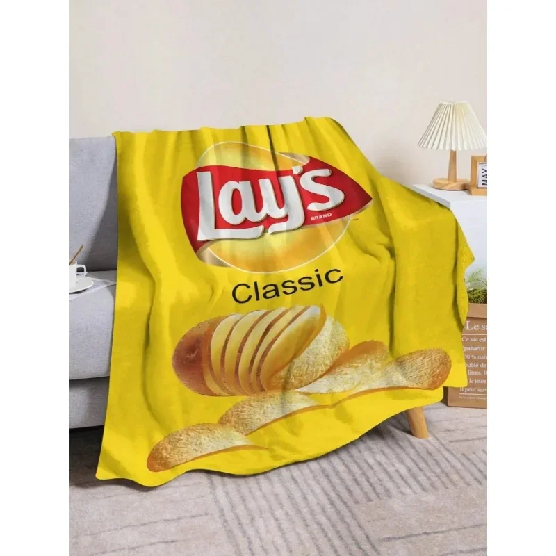 1pc Potato Chips Cool Packaging Printed Soft Flannel Sofa Blanket, Suitable for Bed Nap Office Camping Supplies