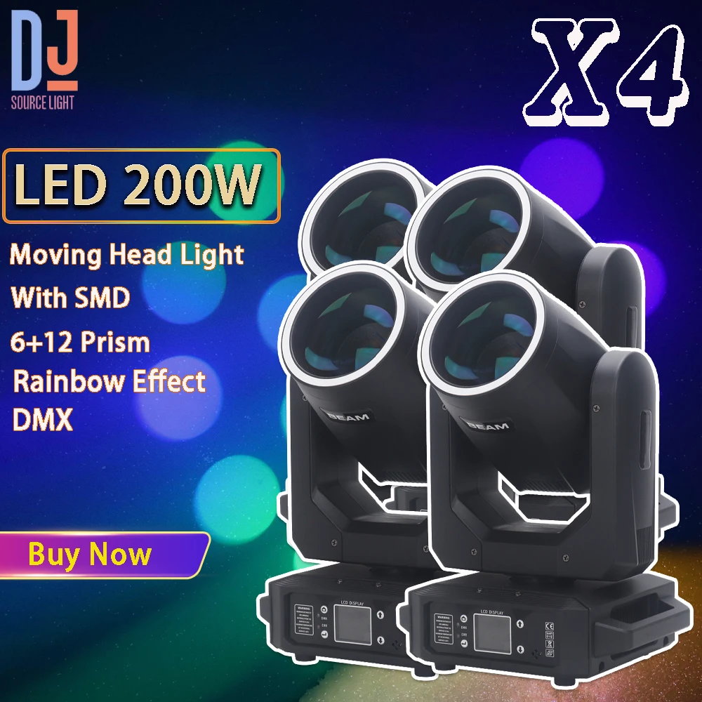 

4Pcs/lot LED 200W Beam Spot Moving Head Light With Aperture 18 Prism Rainbow Effect DMX DJ Disco Party Club Stage Effects Lamp