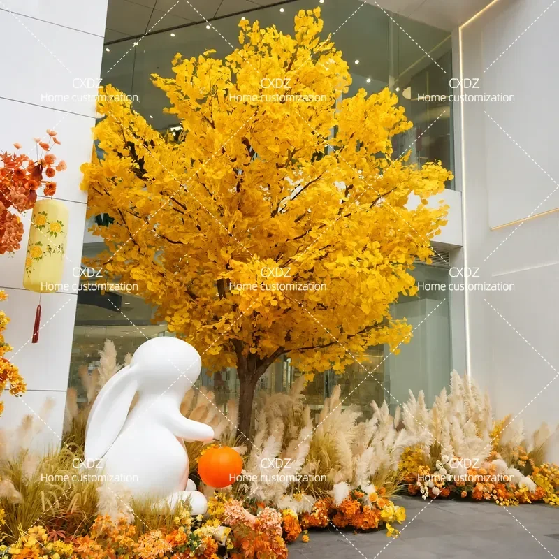 Large Artificial Ginkgo Tree Golden Wishing Tree Autumn Landscaping Decorative Fake Tree for Stage Shooting Project