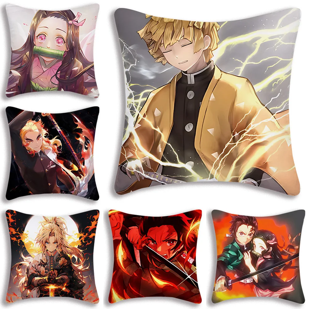 Demon Slayer Pillow Covers Cartoon Sofa Decorative Home Double-sided Printing Short Plush Cute Cushion Cover