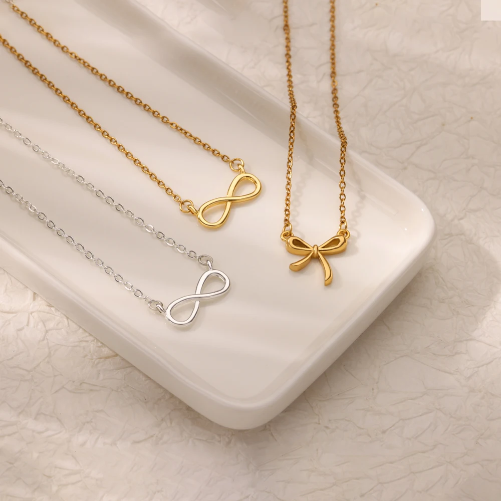 Minimalist Boho Charm Infinity Pendant Choker Necklace for Women Stainless Steel Couple Wedding Eternal Symbol Jewelry Gifts
