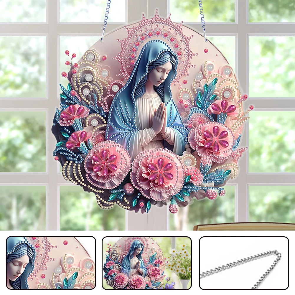 

Mother Marry 2D Flat DIY Hanging Gem Art Paintings Charm Crystal Painting Crafts Kit for Living Room Home Office Decoration