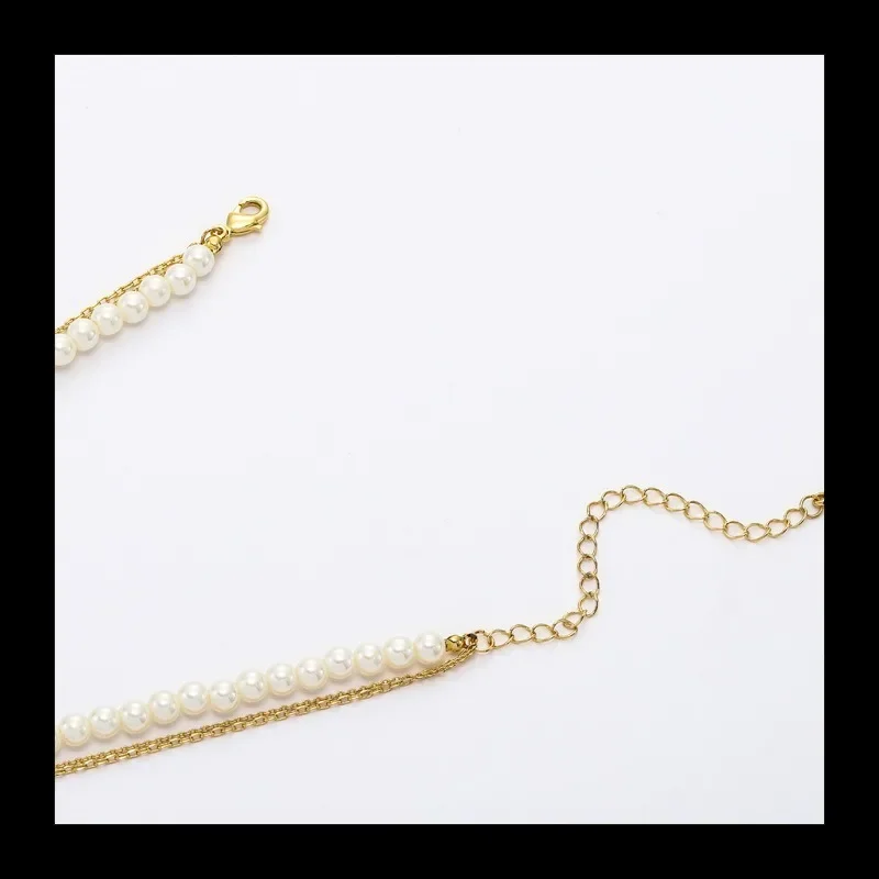 الذهب معدن متعدد الطبقات مكدسة اللؤلؤ المختنق قلادة الزخرفية نمط إلكتروني قلادة الإناث #4