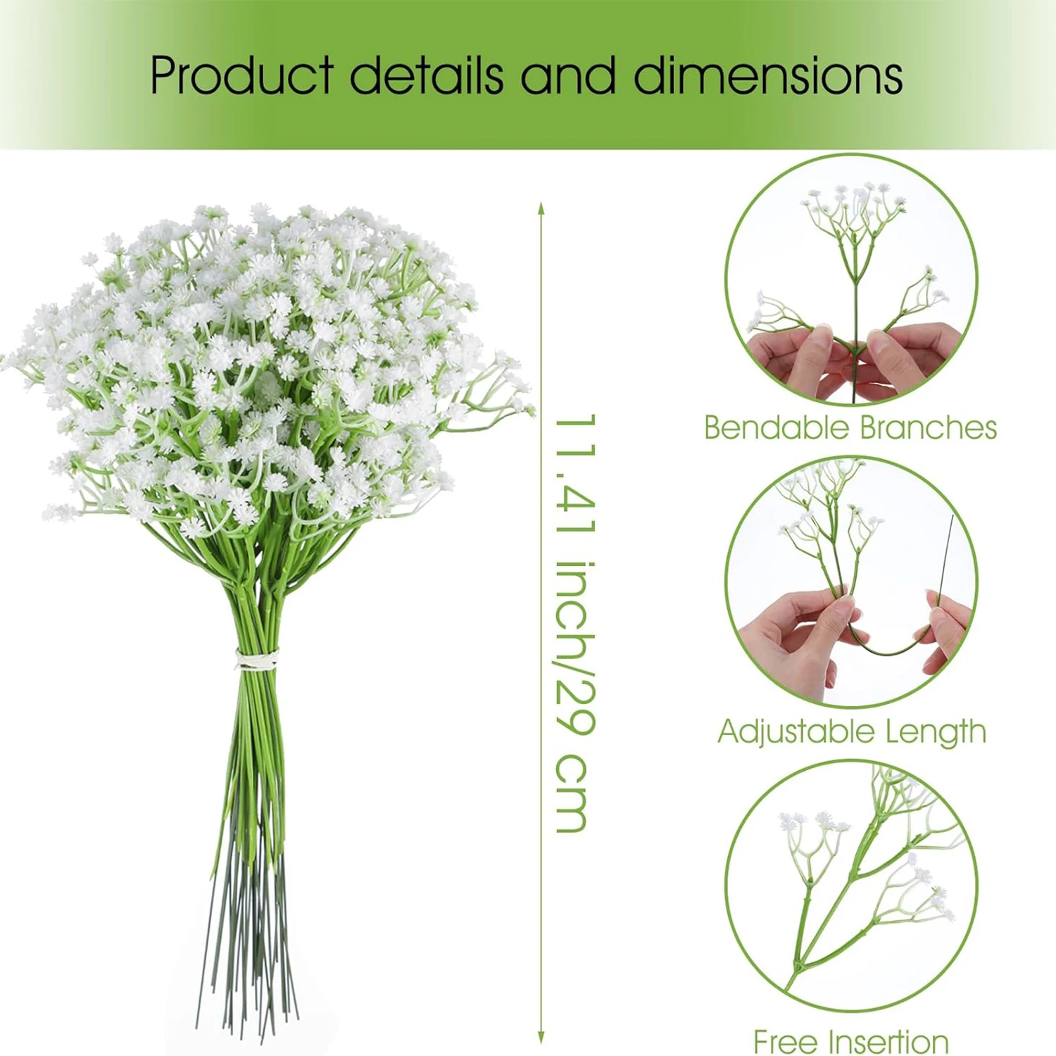 5/12 Stück Künstliche Plastik-Gypsophila-Blumen, Kunstpflanzen für Hochzeit, Zimmer, Heimparty, Geschenke, Handarrangement, Valentinstag – Detail 1