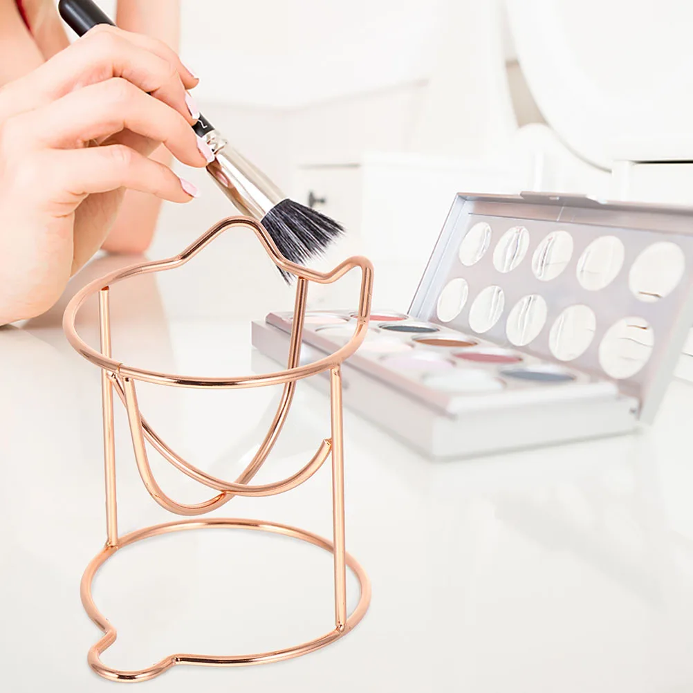 Roosgouden make-up spons houder, metalen kattenvormige droogstandaard voor puff-opslag, display en organizer