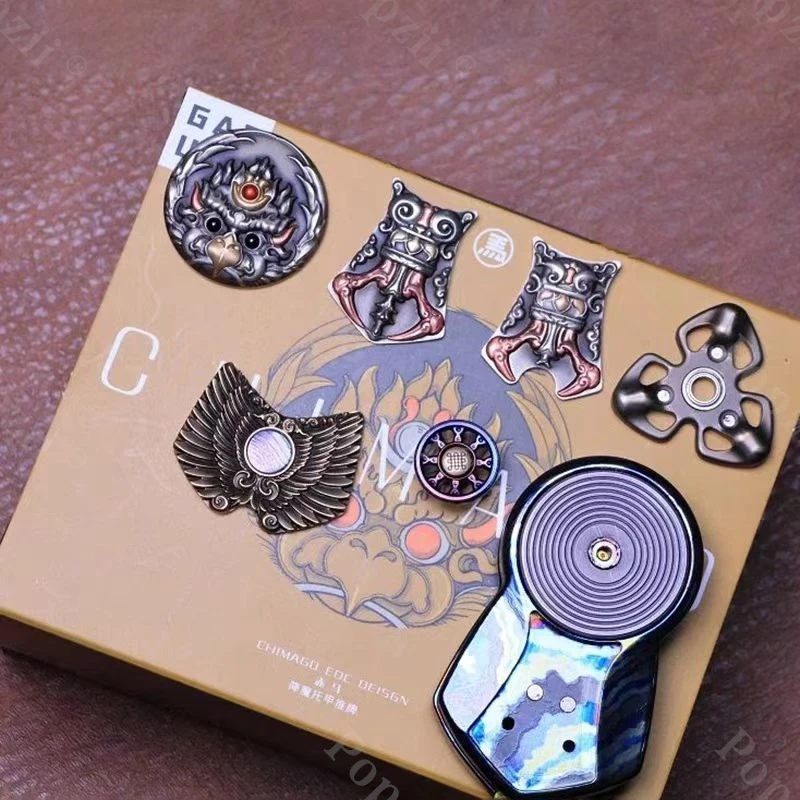 Chimago Mokume EDC Mechanische Push Slider Vier Magnetische Reliëf Patches Fidget Speelgoed Angst Speelgoed Volwassenen Vinger Spinners