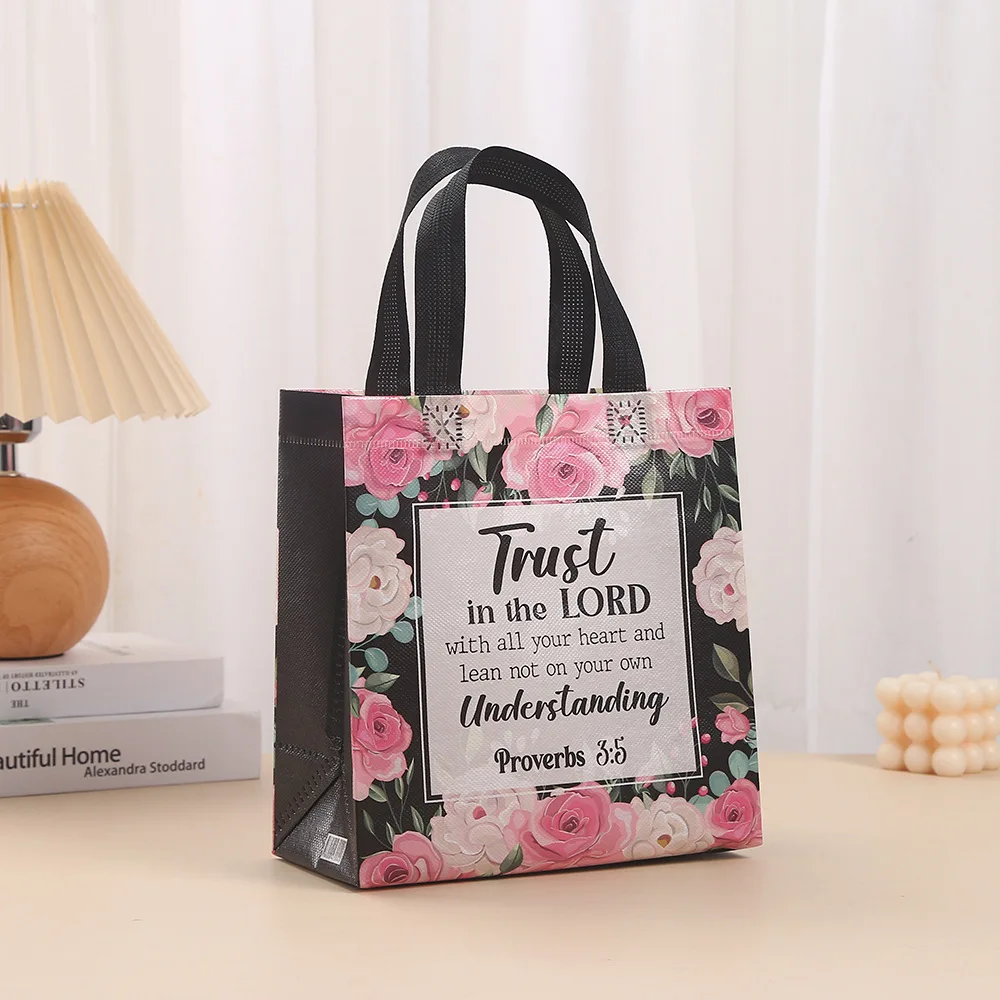 Bible Verse,Religious,Inspirational Flower,Christian Church,Baptism,Faith,Party,Birthday,Wedding,Reusable,Non Woven Gift Bags