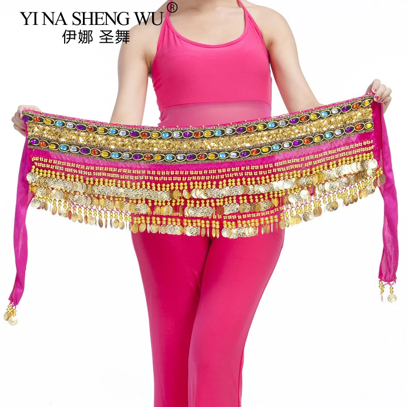 Mulheres dança do ventre cintura corrente cinto 248 moedas duplo diamante veludo hip cachecol índia/dança do ventre prática desempenho acessórios