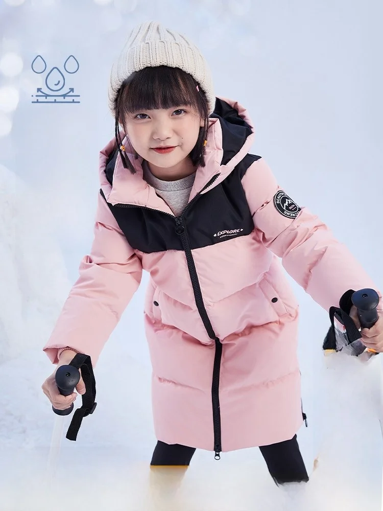 girls-long-thickened-down-jacket-winter-clothes-over-knee-children's-clothing-princess-style-loose-fit-duck-down-polyester-fiber