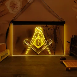 Masonic Mason Freemason Emblem LED Neon Sign-3D Carving Wall Art for Home,Room,Bedroom,Office,Farmhouse Decor