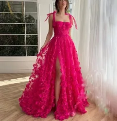 Fuchsia Tulle Long Dresses for Prom Spaghetti Straps Robe Formal Dresses for Women Party Wedding Evening Dress Ball Gowns 2024