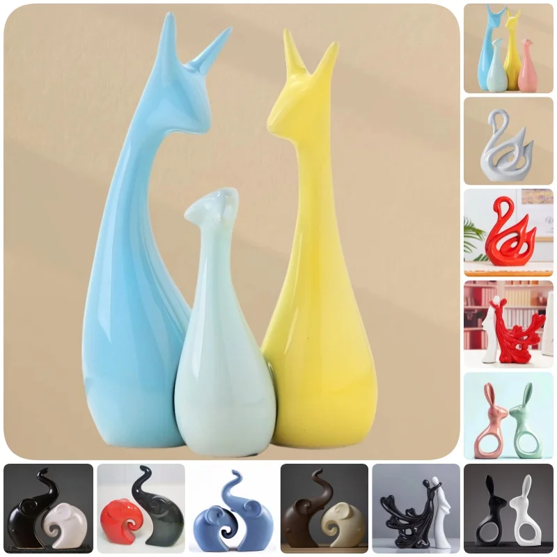 

Nordic Ins Ceramic Ornaments Porcelain Rabbit/Swan/Elephant/Lover Decoration Home Cabinet Animal Crafts