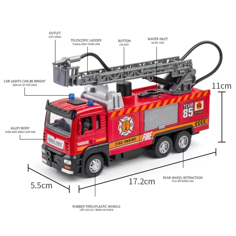 Caminhões de escada do motor de incêndio para crianças, Metal Diecast, Alloy Toy Cars, modelo para meninos, crianças, brinquedos, veículos, coleção Hobbies, escala 1, 32