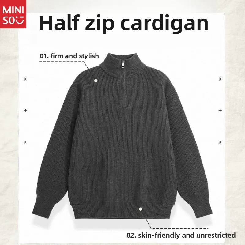   Herren-Pullover mit halbem Reißverschluss, Strickwaren im Herbststil, luxuriöse Freizeitjacke für den Außenbereich