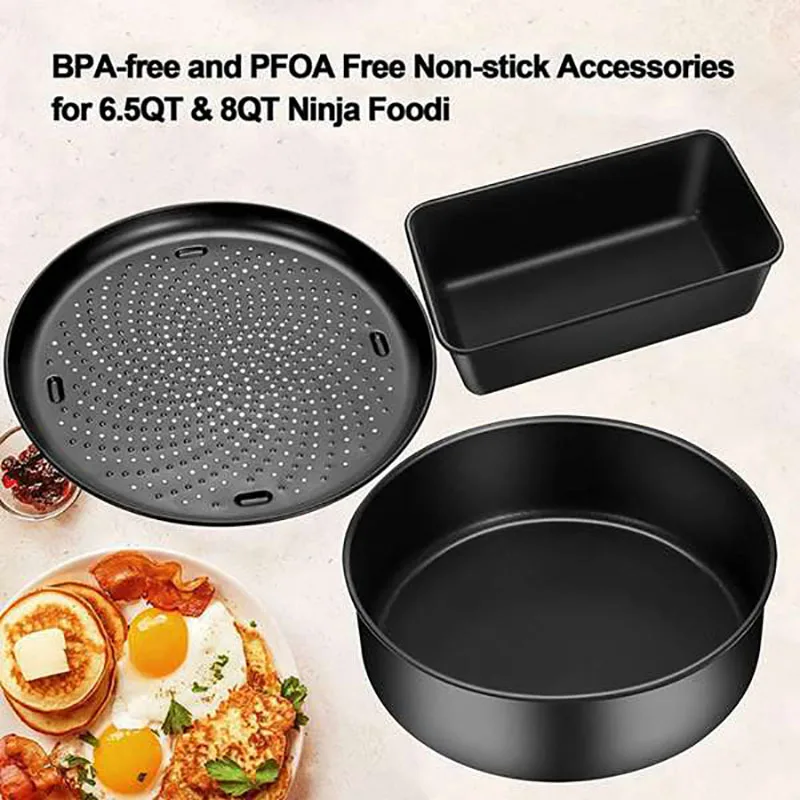 Baking Set For Ninja Foodi 6.5, 8Qt,Accessories Pot,Nonstick Bakeware Set With Multi-Purpose Pan,Crisper Pan,Loaf Pan