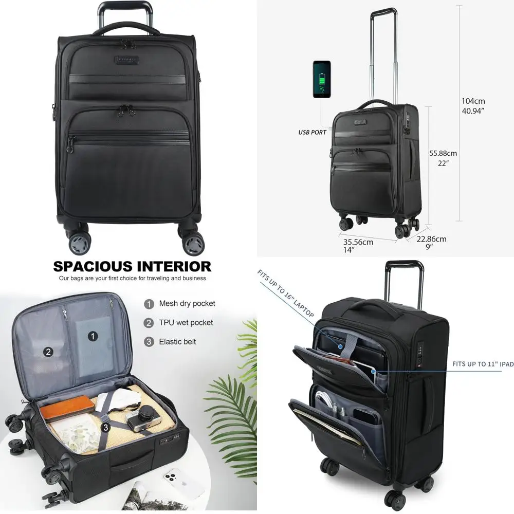 

Расширяемый чемодан-спиннер с мягкой стороной, USB-портом и замком TSA для прочных путешествий