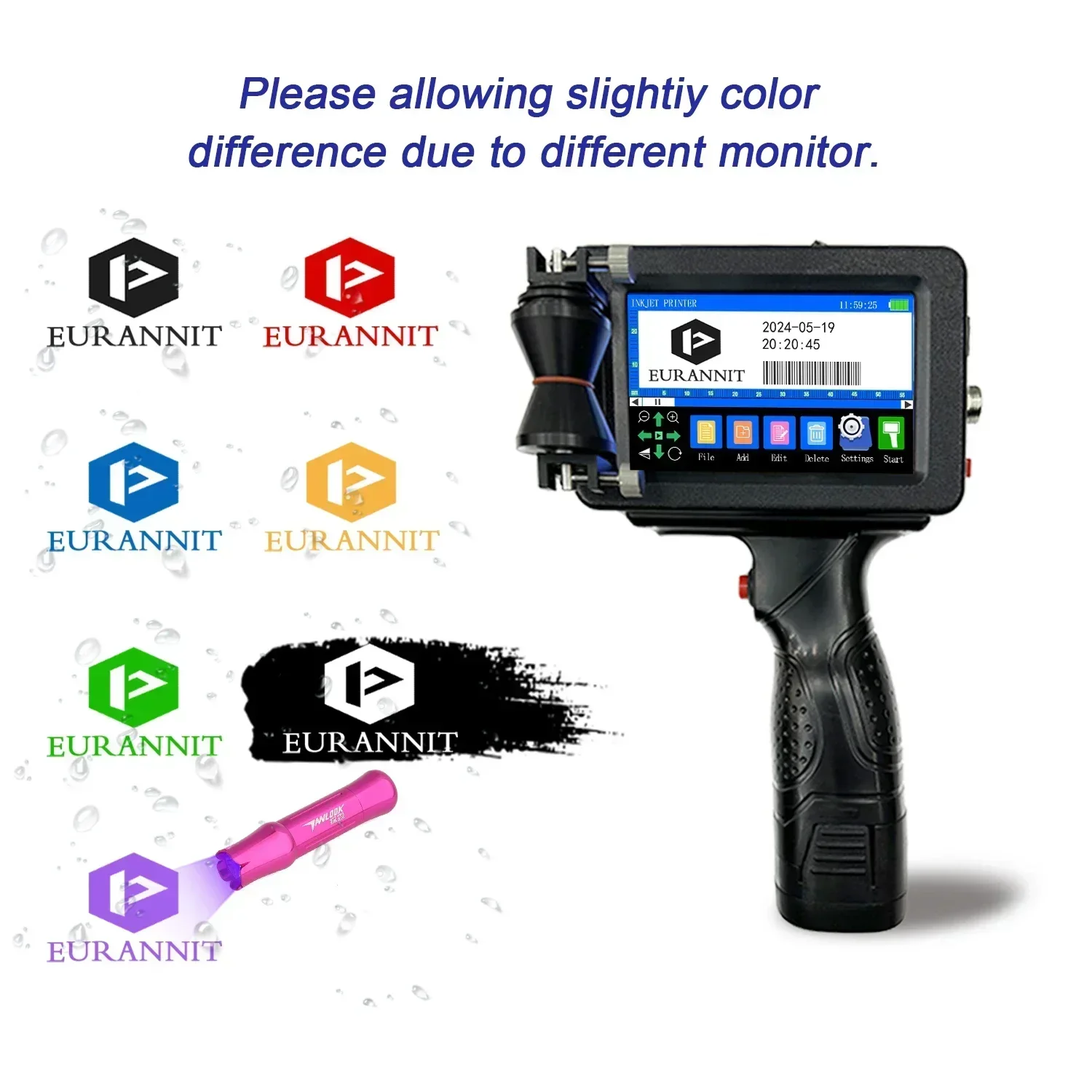 EURANNIT E16-2 12.7mm Portable Inkjet Printer for Pipe Cable Efficient Text QR Barcode Batch Number Logo Printing Machine