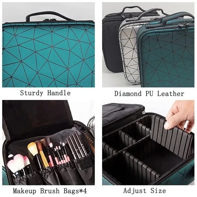 Leather Travel Makeup Bag For Women Portable Female Professional Makeup Storage Case Waterproof