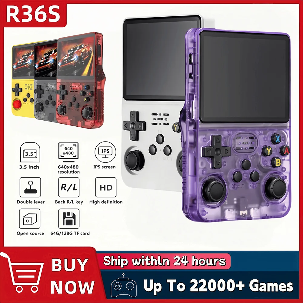

R36S Retro Handheld Video Game Console 3.5 Inch IPS Screen 128GB Preloaded Games Portable Pocket Player Linux System