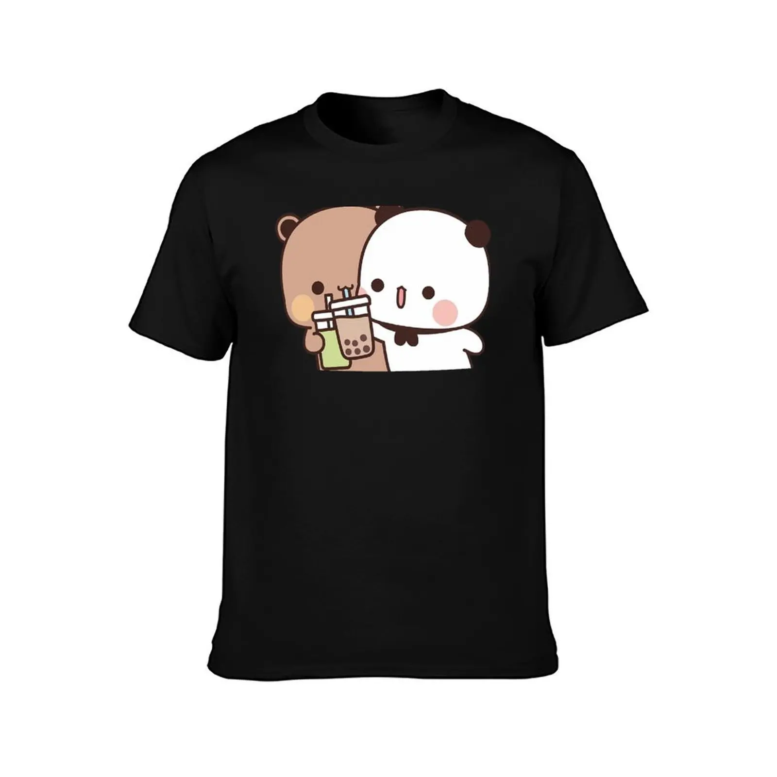 BuBu sharing her iced coffee with DuDu Bear T-Shirt All Weather Casual Short Sleeve T-Shirt
