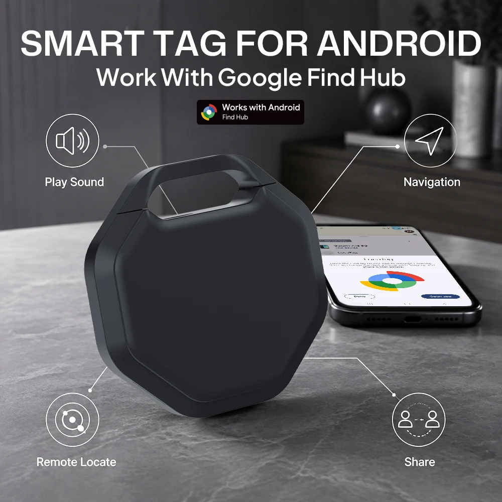 For Google Find Hub Smart Tracker Android Bluetooth Tag Anti Lost Key Finder Smart Tag Polygon Shape for Keys Wallet Bag