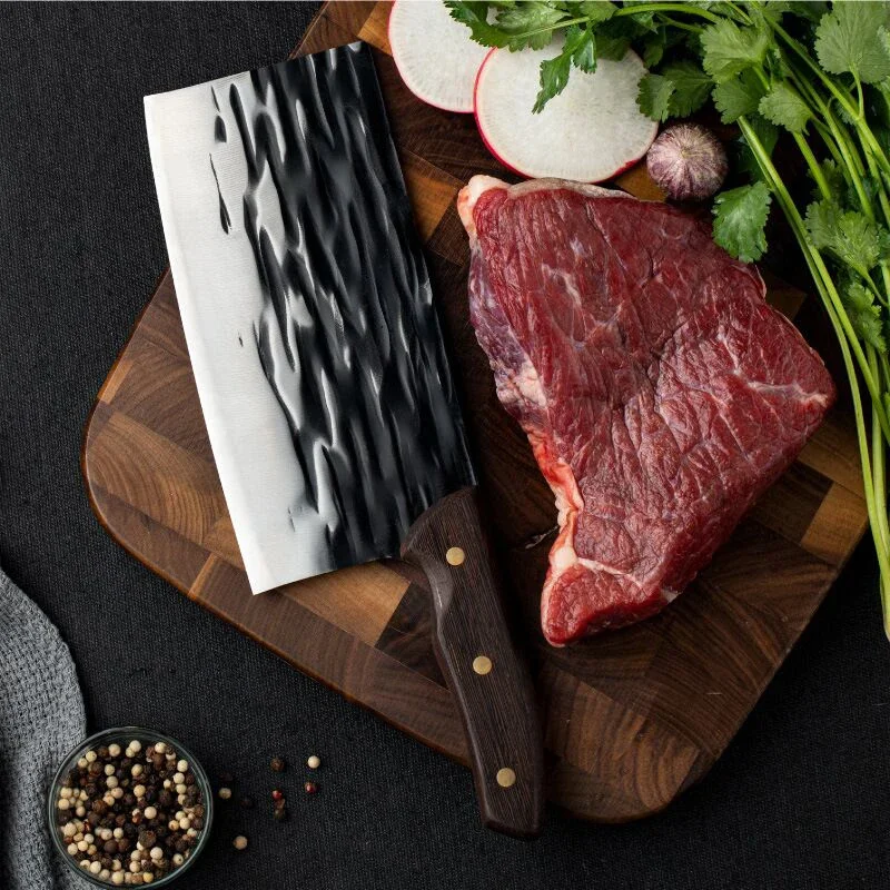 Filled kitchen knife traditional household knife hammer grain kitchen knife sharp chef meat slicing  4CR13 steel