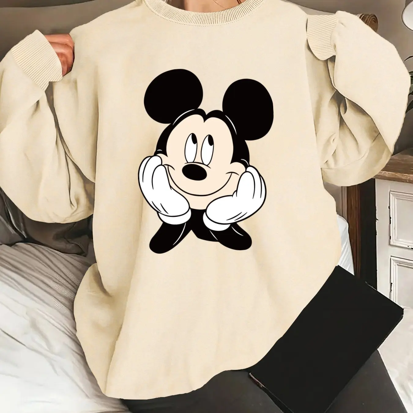 

Пуловер с Микки Маусом Диснея, модный свитер унисекс с круглым вырезом, осенне-зимний флисовый повседневный уличный свитер