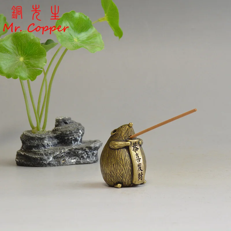 Hollow Brass Lucky Mouse Statue Bring Wealth Feng Shui Home Decoration Desktop Ornament Cute Animal Rat Figurines Incense Holder