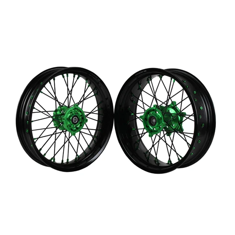 KXF 250 450 KX 125 250 Green Hub Black Rims 17 inch wheels Supermoto Wheels Set