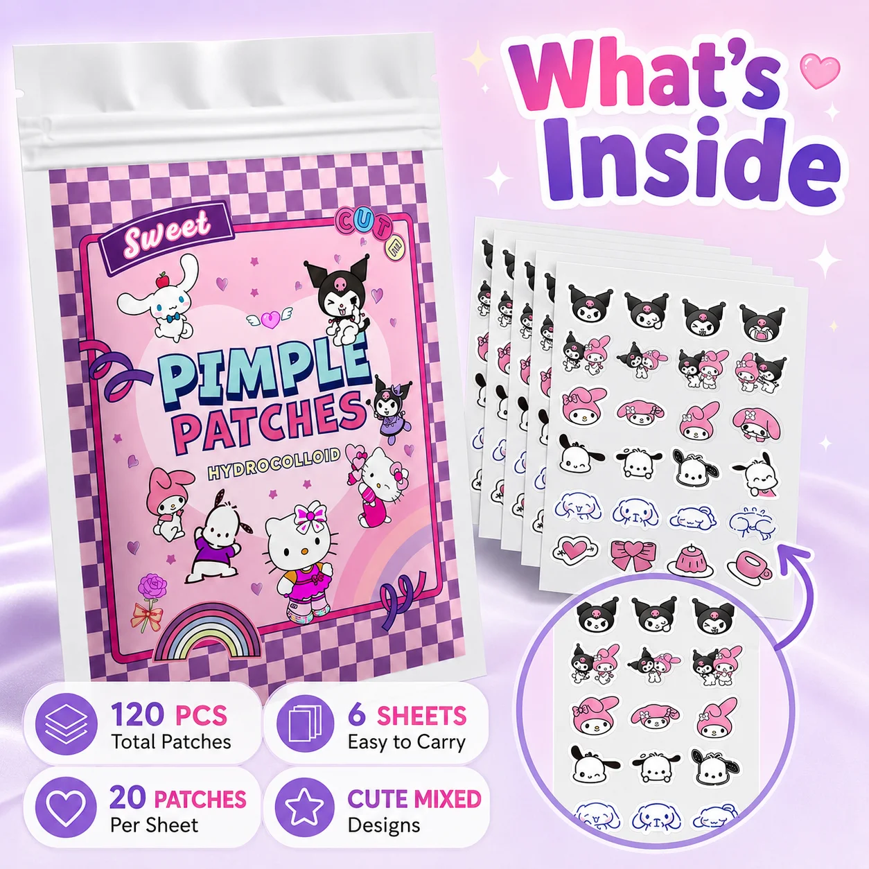 120PCS Sanrio Kulomi Cartoon hydrocolloid acne patch - facial decorative sticker - covers blemishes and acne scars