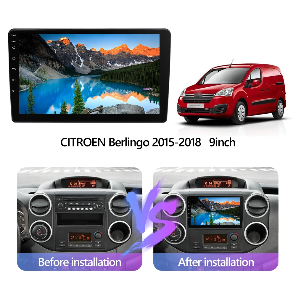 Unidade principal 4g 2din do jogador dos multimédios do rádio do carro 2 carplay do ruído de eunavi android navegação automática de gps para citroen berlingo 2015 - 2018