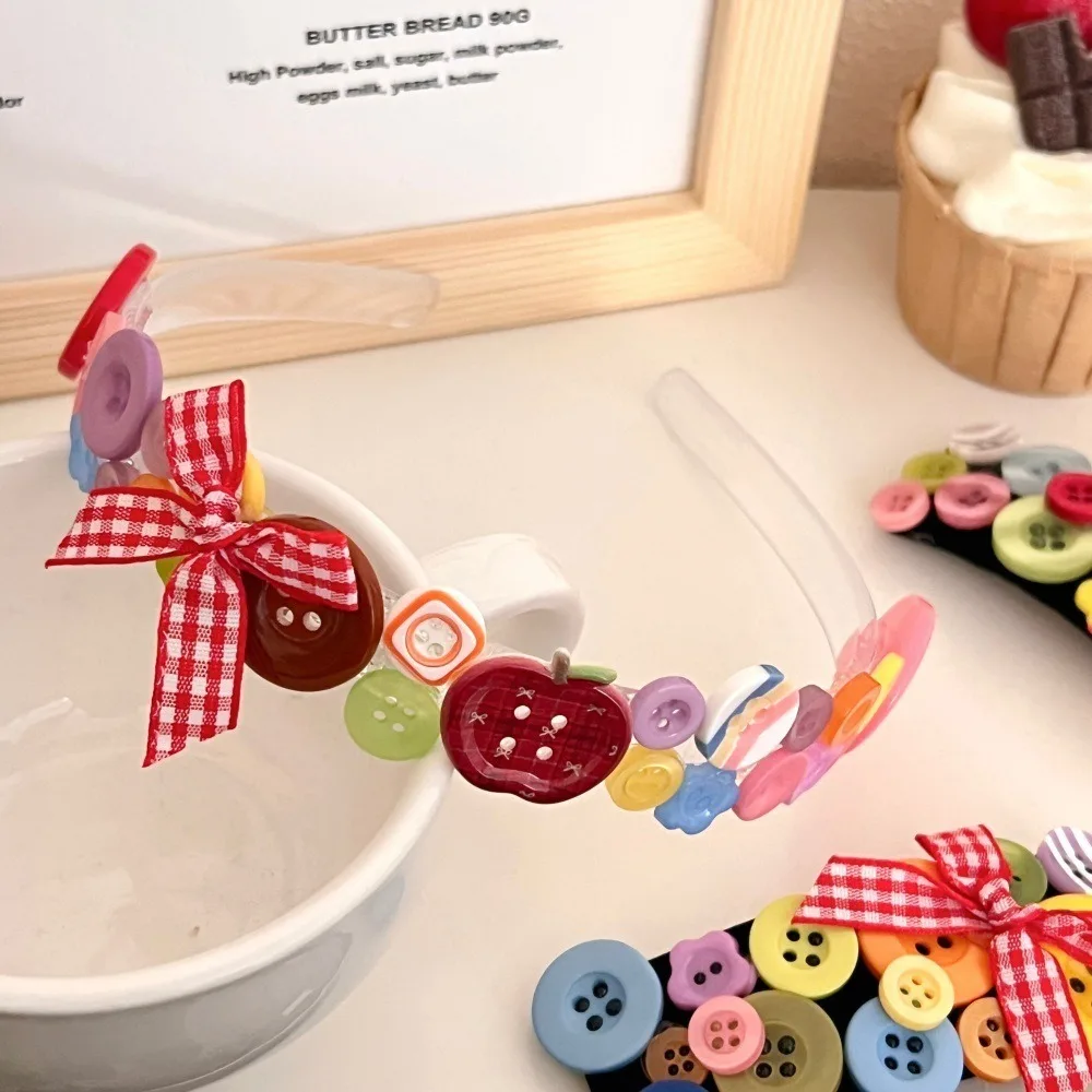 Fascia per capelli con bottoni colorati dopamina Y2k Copricapo Fascia per capelli per l'infanzia Lavaggio del viso Fermaglio per capelli con fiocco in stile coreano