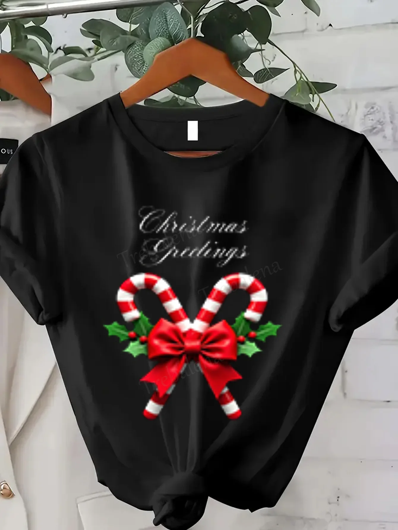 

Women T-shirt Christmas Candy Cane Bow Women's Sexy T-Shirt