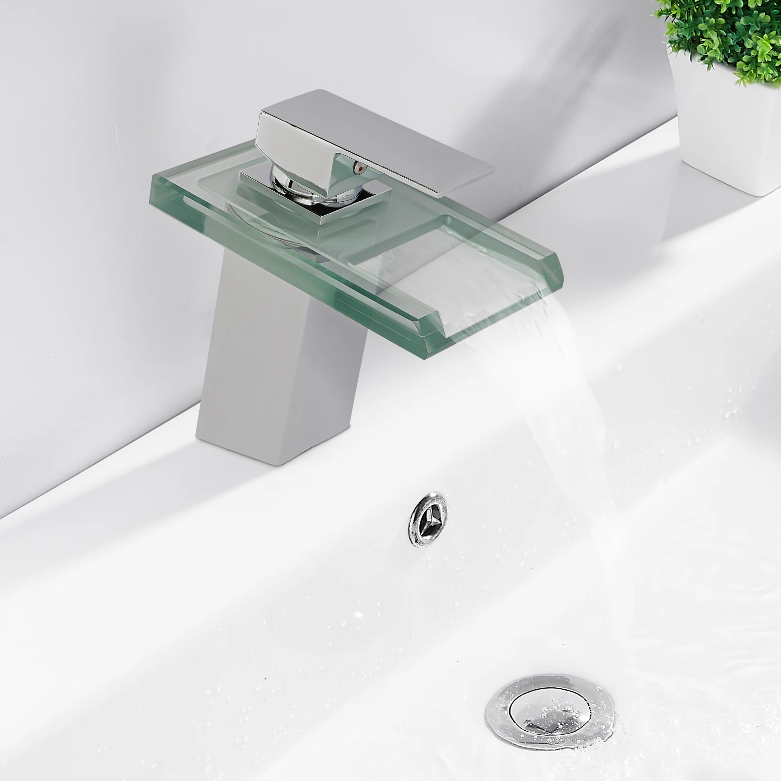Rubinetto da Bagno a Cascata LED con Display a Colori della Temperatura, Luce Sensore a 3 Colori, Miscelatore Monocomando in Ottone per Montaggio su Piano, Acqua Calda e Fredda