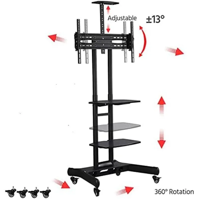 Rolling/Mobile TV Cart with Wheels for 32-75 Inch LCD LED 4K Flat Screen TVs, TV Floor Stand with Shelf Holds Up to 100 lbs