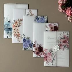 20pcs Watercolor flower Vellum  Wrap suitable for a 5 x 7 Wedding Invitation,vellum jacket,custom invitation