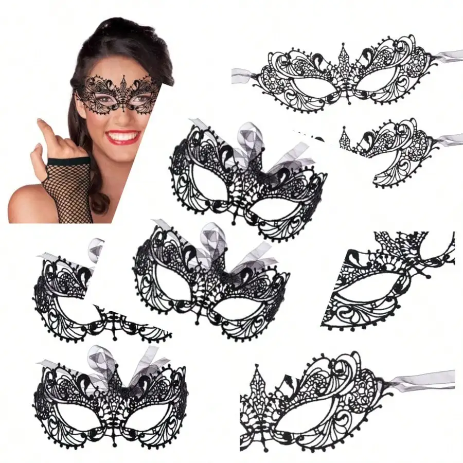 Máscara de encaje para mujer, 2 piezas, máscara para ojos, para bailes de graduación, carnaval de Halloween y fiesta de disfraces venecianos
