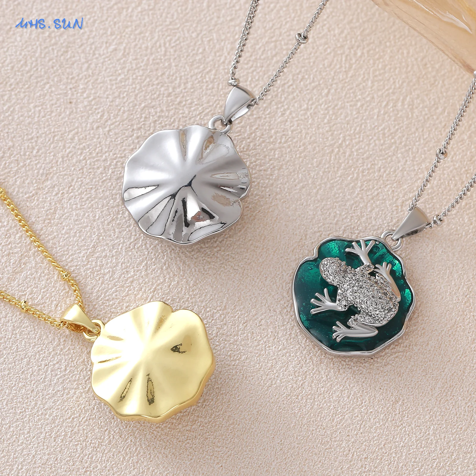 MHS.SUN فريد قطرة النفط لوتس ليف على شكل قلادة القلائد الذهب/الفضة اللون الضفدع مكعب الزركون سلسلة مجوهرات للنساء الرجال