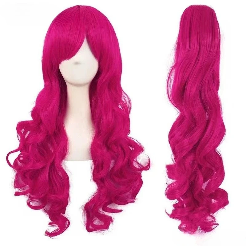 Rosa Anime-Cosplay-Perücke mit zwei Pferdeschwänzen, hergestellt aus hitzebeständigen synthetischen Fasern, ideal für Pony-Girl-Cosplay – Detail 8
