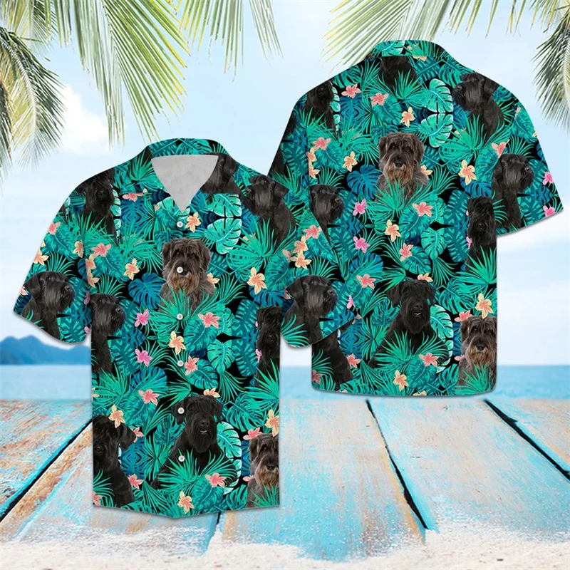 

Funny Giant Schnauzer Pattern Hawaiian Shirts Summer Casual Beach Vacation 3D Printed Shirt Loose Breathable Dog Lover Blouses