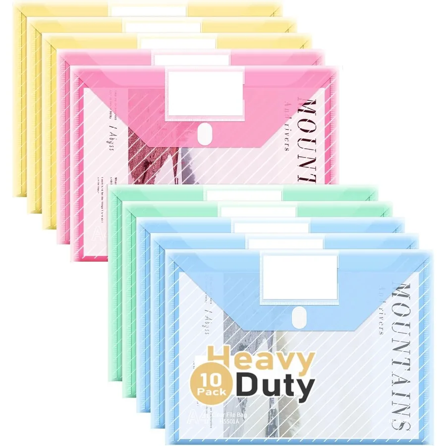 

10-паковое пластиковое папка для файлов, сверхпрочная папка для документов для писем и размеров А4, прозрачный держатель для документов с карманами для этикеток