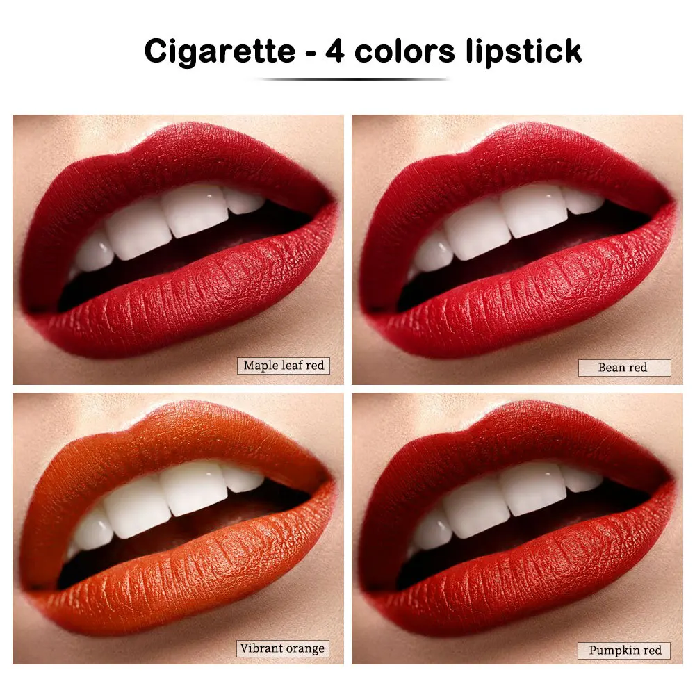 4PCS/Set Creative Cigarette Lipstick Set Matte Long Lasting Waterproof Matt Lip Stick Tube Nude Red Velvet Lip Tint Makeup