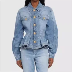 Women's denim jacket 2024 autumn new outerwears Fashion splicing pure cotton women's jacket y2k long sleeved top Women's coats