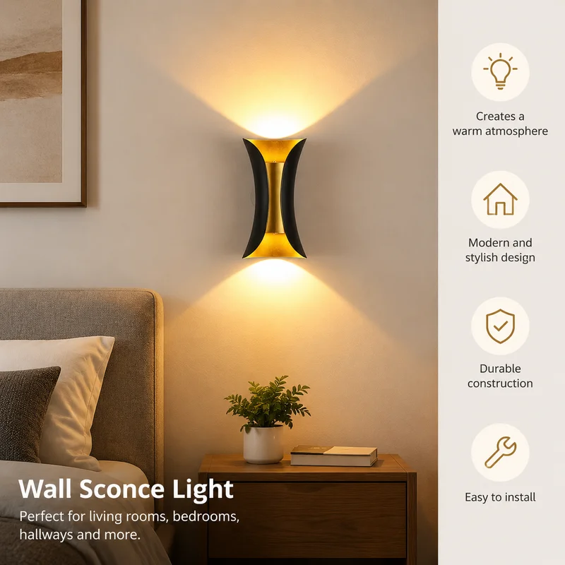 Outdoor Wall Light Modern Waterproof Up Down Sconce Aluminum Alloy Slim Waist for Balcony Hallway Stairway Entryway LED Lamp Pro
