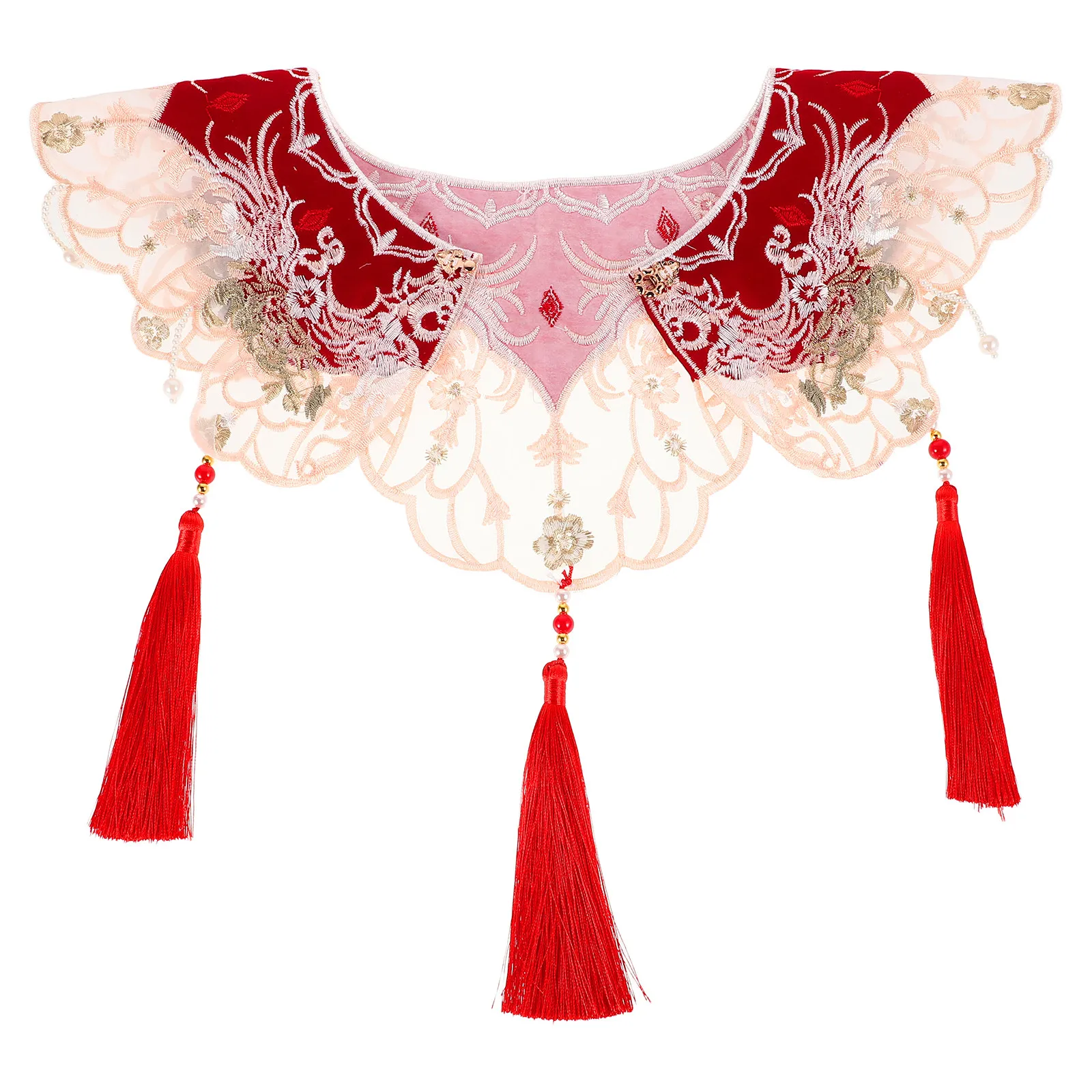 Elegant Embroidered Tassel Faux Collar for Hanfu Retro Shawl Style Detachable Classical Fake Collar Women Evening Party Ball