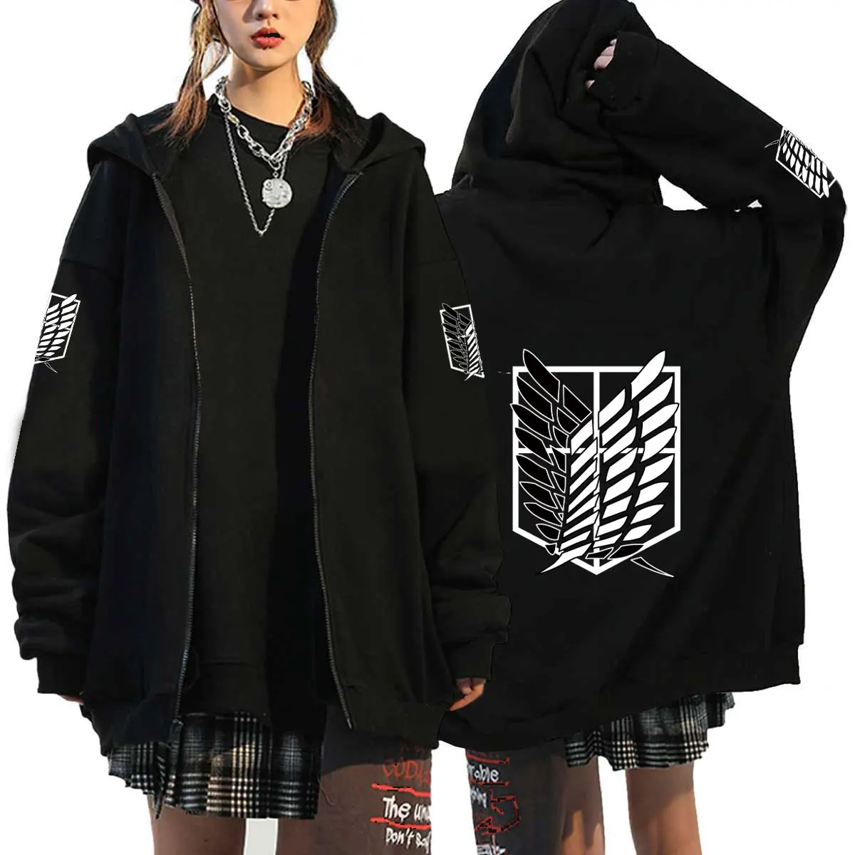 

Japanese Anime Shingeki No Kyojin Cosplay Costume Attack on Titan Hoodies Unisex Harajuku Zipper Sweatshirt Oversized