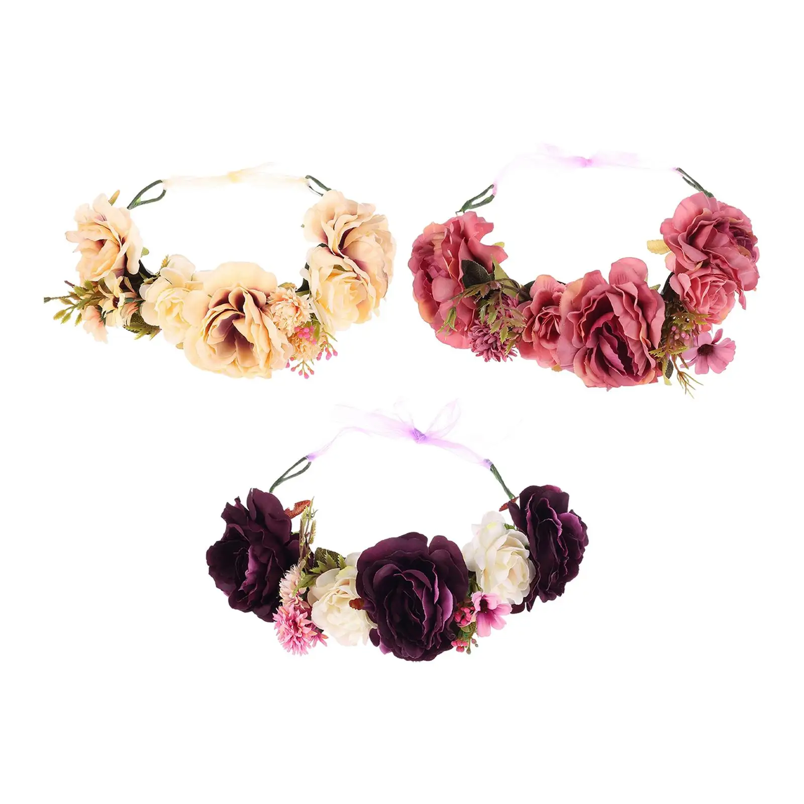 

Floral Crown Headband, Bridal Flower Garland Hairband, Festival Rose Flower Hair