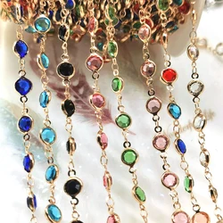 1meter 6mm Colorful Crystal Beads Beaded Chain Glass Bead KC Gold Necklace Chain Accessories for Jewelry Making Crafts DIY